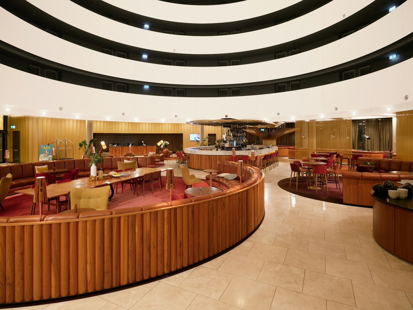 Modern hotel lobby with reception
