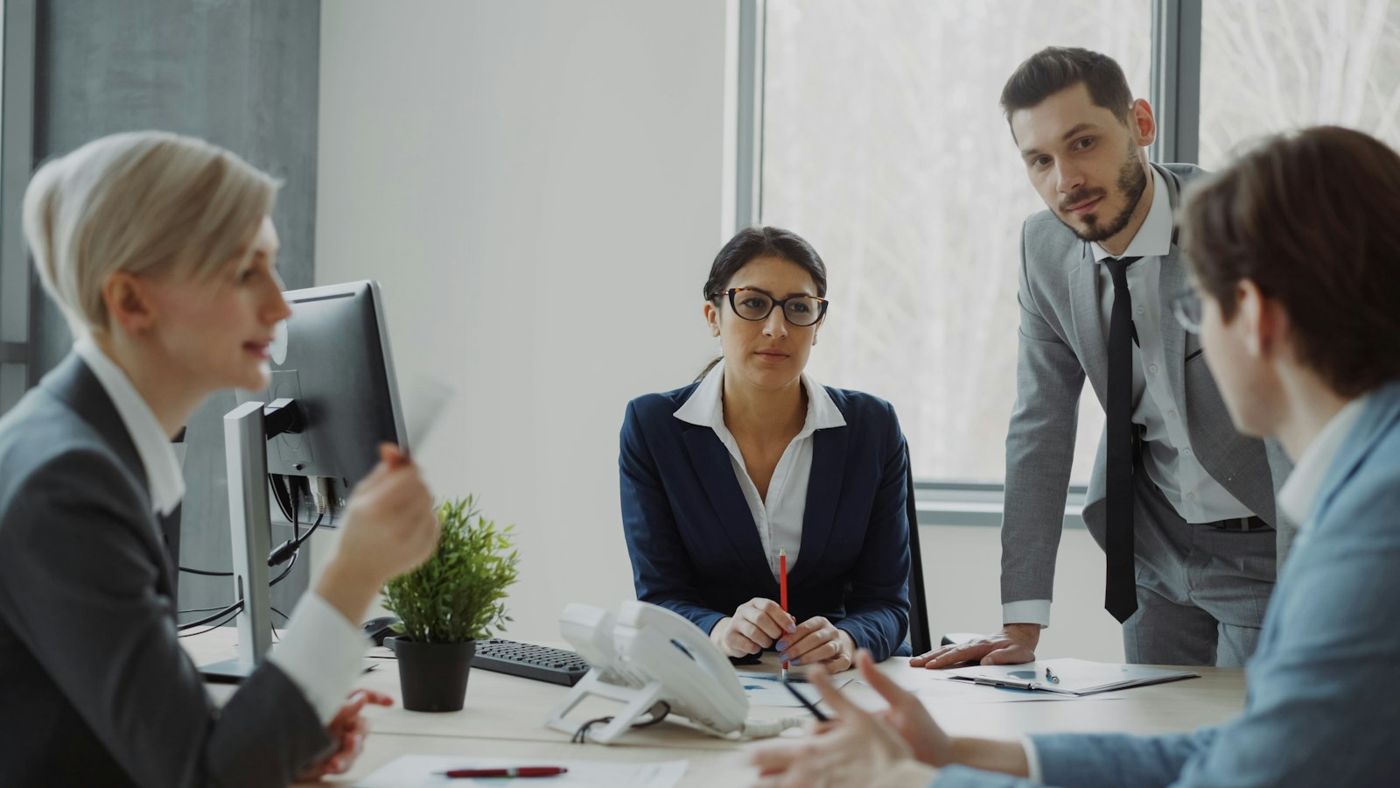 Team discussing in a modern office